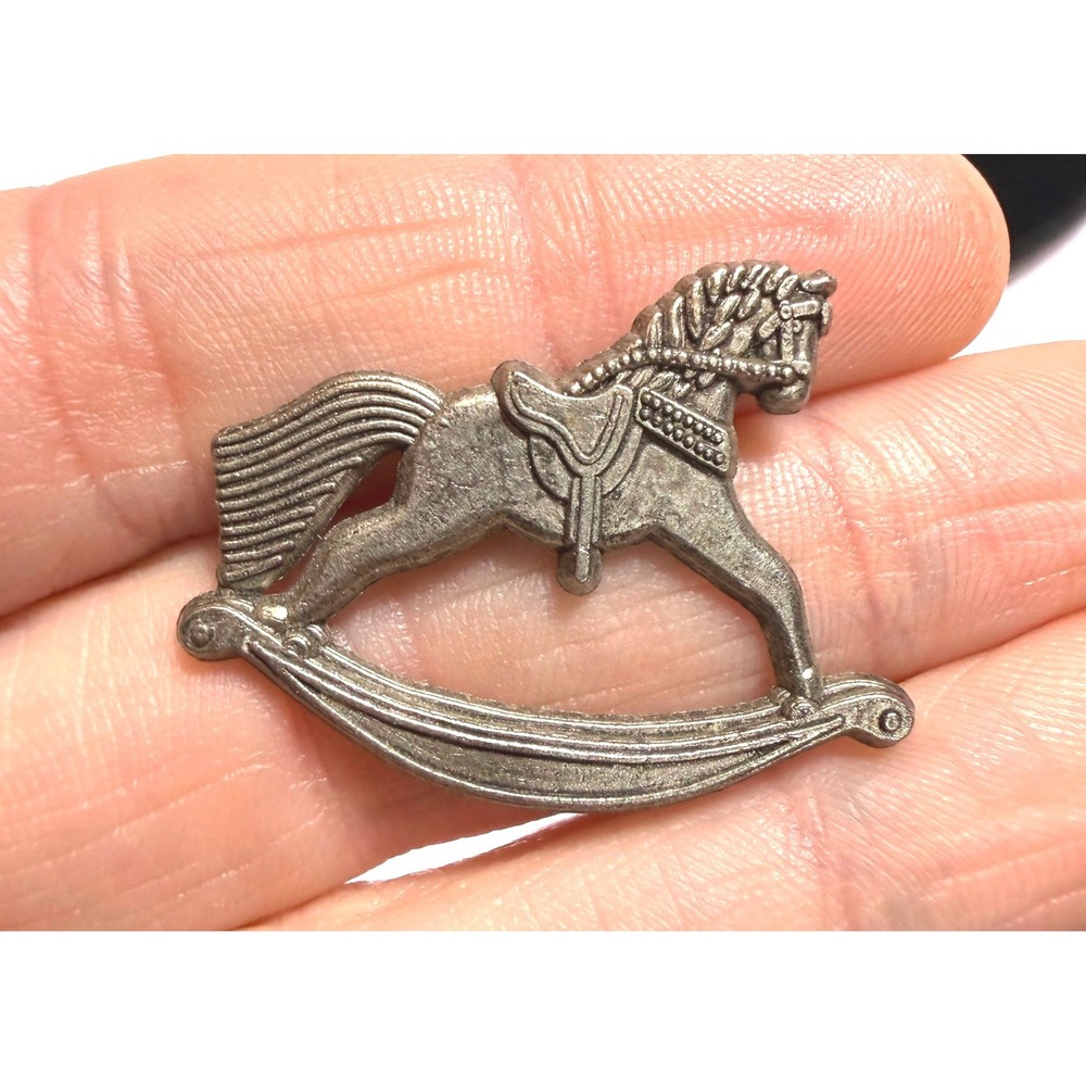 Vintage 1998 Hallmark HMK Rocking Horse Pin Silver Tone Pewter Style Lapel Pin
